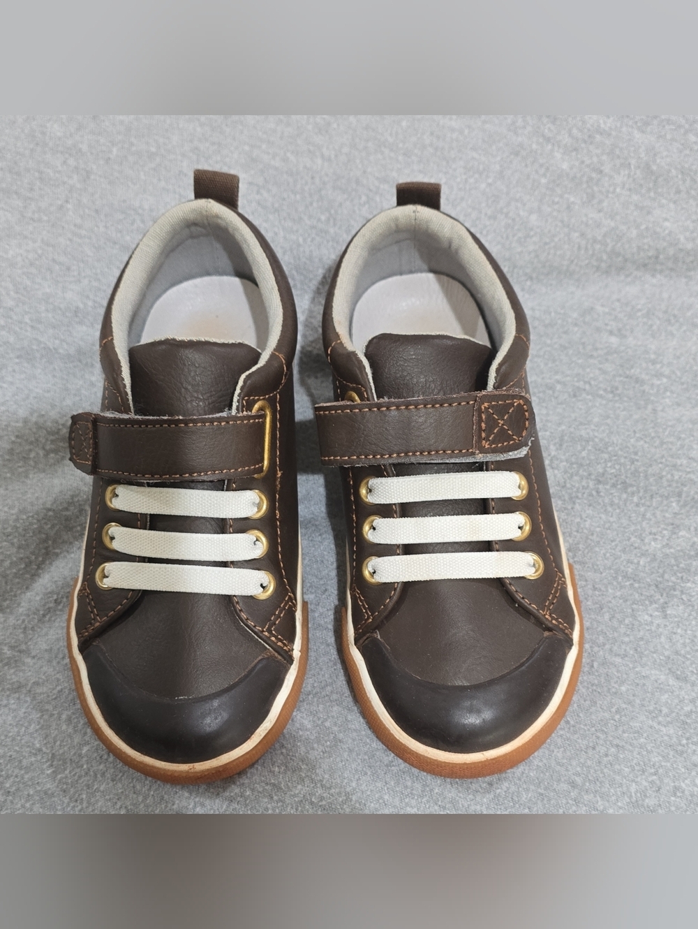See Kai Run Unisex Kids Casual Sneakers Brown White Hook & Loop Low Top 11.5